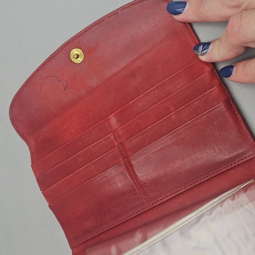 Vintage Coach Wallet Distressed Red Leather Checkbook Holder - Picture 7 of 16